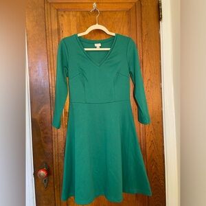 Merona Emerald Green V-Neck Long Sleeve Fit & Flare Dress
